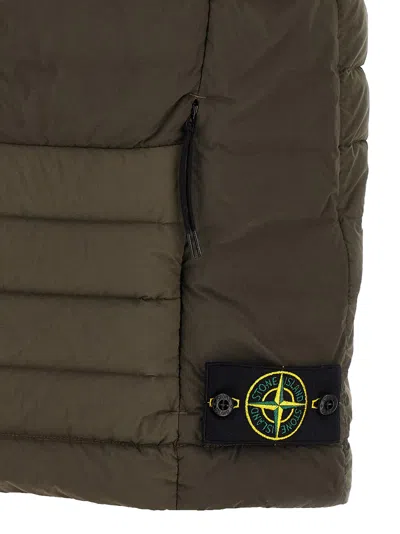 Stone Island Quilted High Collar Sleeveless Side Pockets Vest In Green