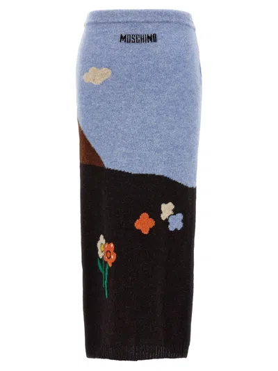 Moschino Multicolor Shetland Knit Skirt In Blue