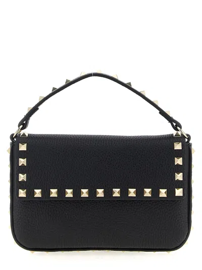 Valentino Garavani Rockstud Logo-embossed Leather Cross-body Bag In Black