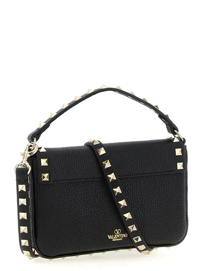 Valentino Garavani Rockstud Logo-embossed Leather Cross-body Bag In Black