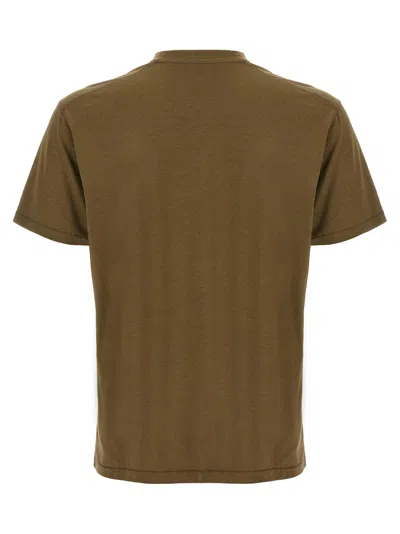 Tom Ford Military Green Crewneck T-shirt With Tf Embroidery In Lyocell And Cotton Blend Man