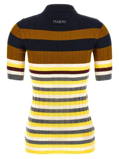 Marni Ribbed Texture Wool Polo Shirt In Multi