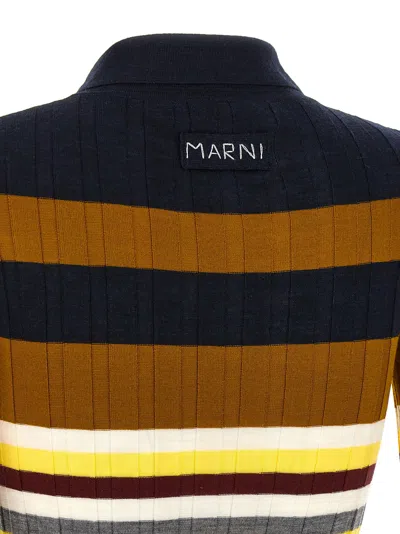 Marni Ribbed Texture Wool Polo Shirt In Multi