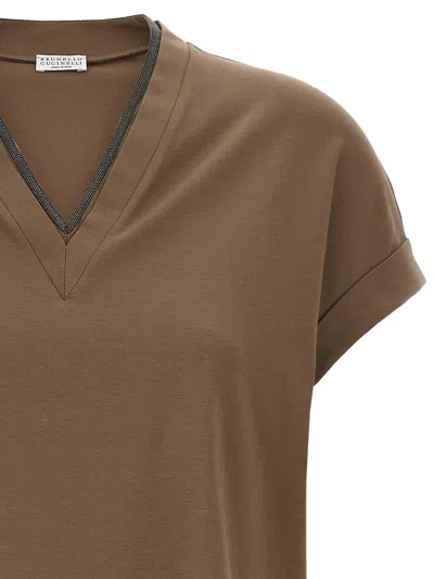 Brunello Cucinelli Rolled Cuffs V-neck Short Sleeve Top
