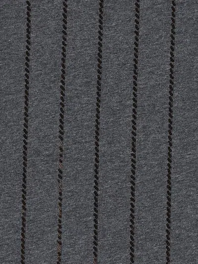 Brunello Cucinelli Sequin High Neck Sleeveless Top With Vertical Stripes In Gray