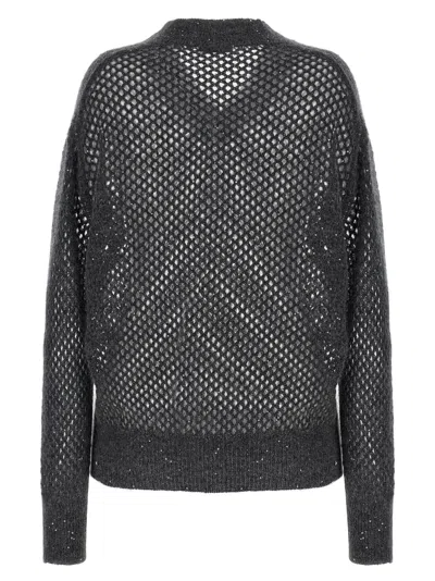 Brunello Cucinelli Rustic Dazzling Net Sweaters And Cardigans Gray