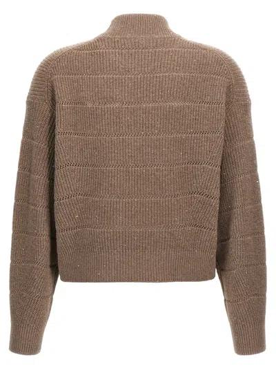 Brunello Cucinelli Rustic Dazzling Net Sweaters And Cardigans Brown