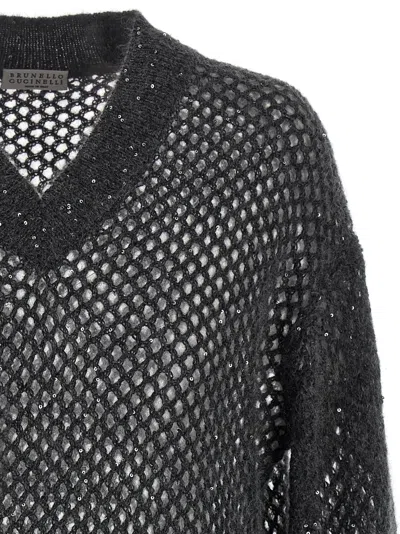 Brunello Cucinelli Rustic Dazzling Net Sweaters And Cardigans Gray