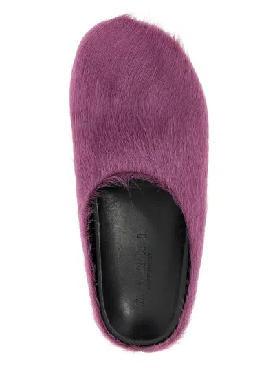 Marni Ponyskin Flat Mules In Purple