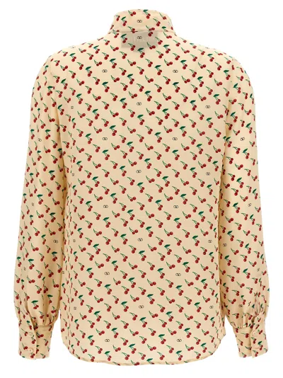 Valentino Crepe De Chine Shirt With Cherryfic Print In Neutral