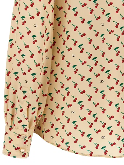 Valentino Crepe De Chine Shirt With Cherryfic Print In Neutral