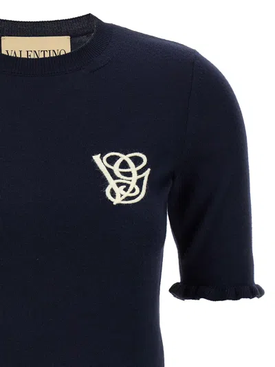 Valentino Embroidered Top Ruffle Detail In Blue