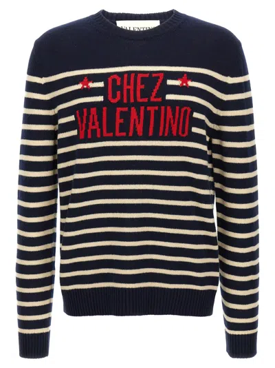 Valentino Garavani Crewneck Sweater With Bold Jacquard Motif In Black