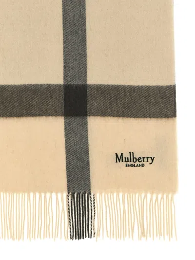 Mulberry Textured Check Scarf With Fringe In Multi