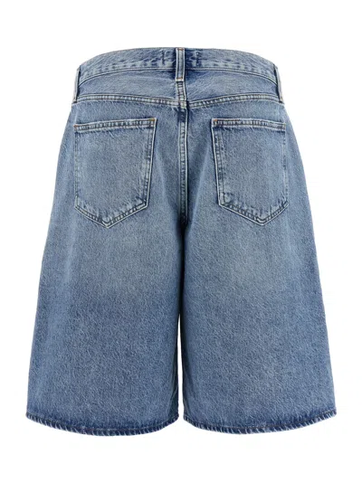 Agolde Light Blue Baggy V-short Bermuda Shorts In Blue
