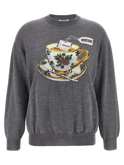 Moschino Crew Neck Graphic Print Intarsia Sweater