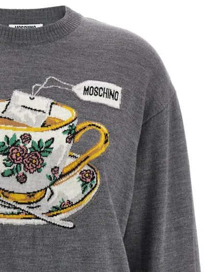 Moschino Crew Neck Graphic Print Intarsia Sweater