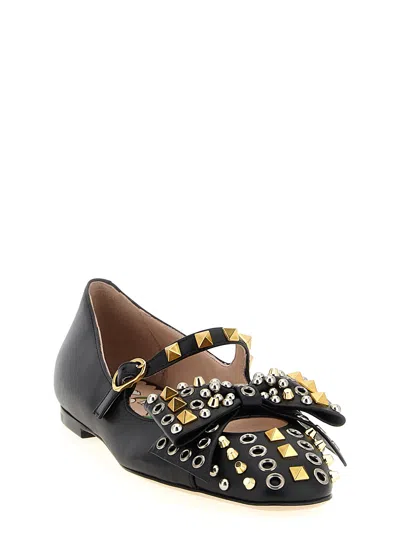 Valentino Garavani Mary-jane Bowow Ballerina In Kidskin With Studs Woman Black 35