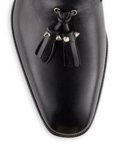 Shop Christian Louboutin Italian Leather Tassel Loafers In Black Silver