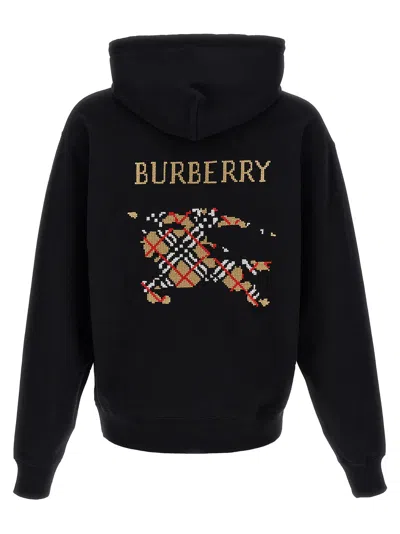 Burberry Men Black Sweatshirt With Ekd Embroidery On The Front And Logo Print On The Rear In Cotton