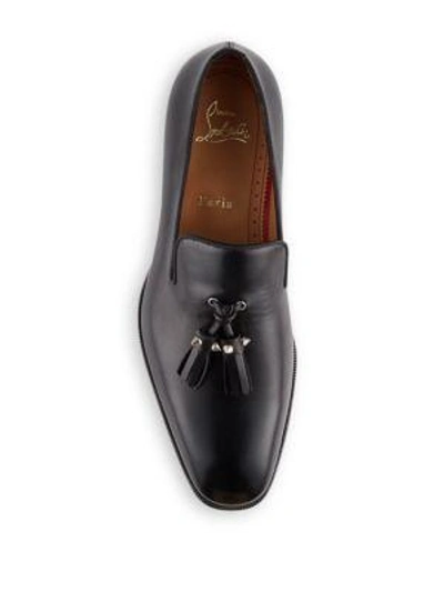 Shop Christian Louboutin Italian Leather Tassel Loafers In Black Silver