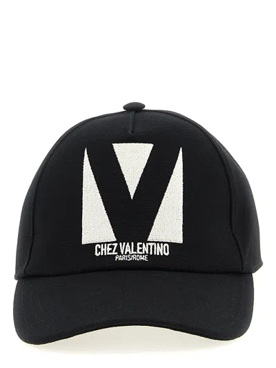 Valentino Garavani Black Hat With Logo On The Front In Cotton Man In Black