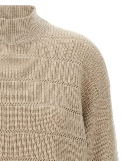 Brunello Cucinelli Rustic Dazzling Net Sweaters And Cardigans Beige