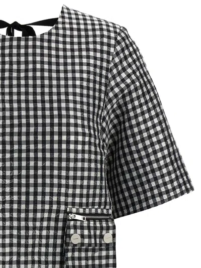 Ganni Black & White Crinkled Check Mini Dress