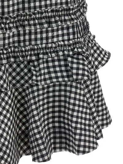 Ganni Black & White Crinkled Check Mini Dress