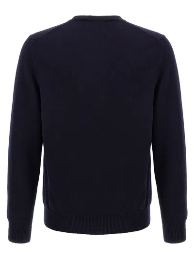 Zanone Crew Neck Wool Sweater With Ribbed Cuffs In Blue