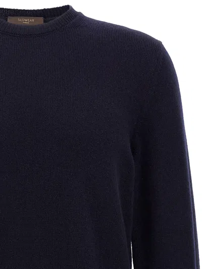 Zanone Crew Neck Wool Sweater With Ribbed Cuffs In Blue