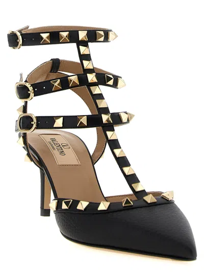 Valentino Rockstud Leather Slingback Pumps In Black