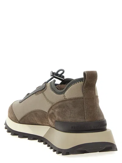 Brunello Cucinelli Streamlined Sneakers With Mesh Panels In Brown