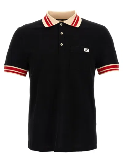 Valentino Vlogo Signature Cotton Polo Shirt In Black