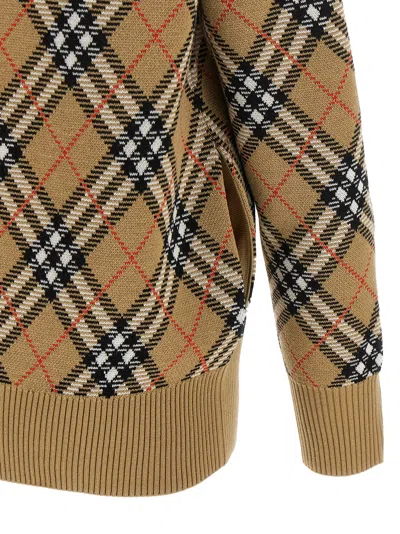 Burberry Check V-neck Cardigan In Wool And Mohair Blend In Brown