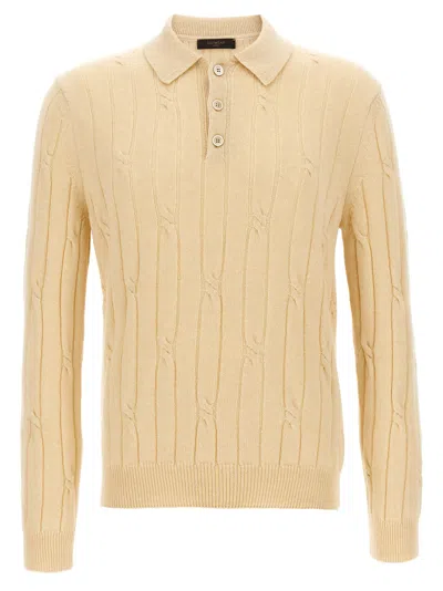 Zanone Wool Braided Pattern Polo Shirt In Neutral