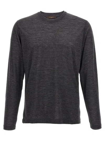 Zanone Heathered Grey Crewneck Wool Sweater With Classic Fit In Gray