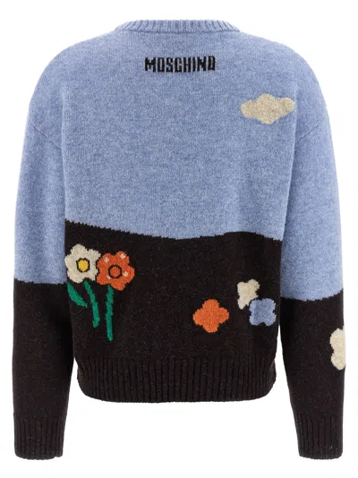 Moschino Shetland Wool Sweater With Landscape Intarsia In Multi