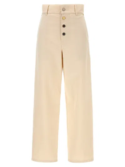 Moschino Ankle-length Cotton Gabardine Trousers With High Waist In Neutral