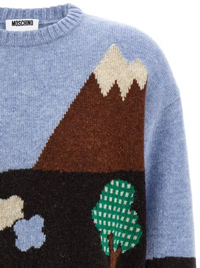 Moschino Shetland Wool Sweater With Landscape Intarsia In Multi