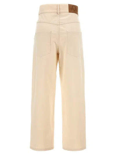 Moschino Ankle-length Cotton Gabardine Trousers With High Waist In Neutral