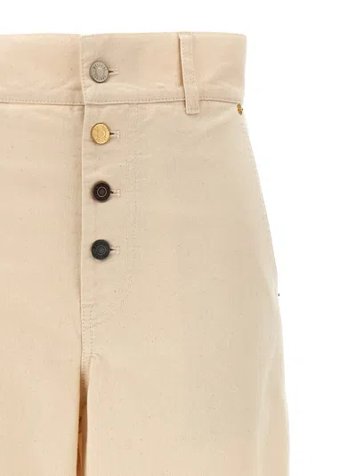 Moschino Ankle-length Cotton Gabardine Trousers With High Waist In Neutral