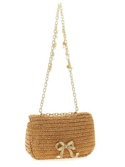 Self-portrait Raffia Bow Charm Shoulder Bag In Brown