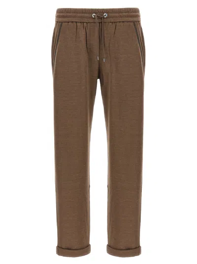 Brunello Cucinelli Cotton-silk Blend Joggers With Side Monile Detail