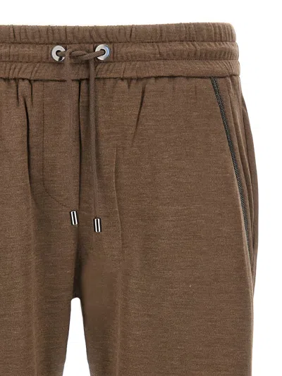 Brunello Cucinelli Cotton-silk Blend Joggers With Side Monile Detail