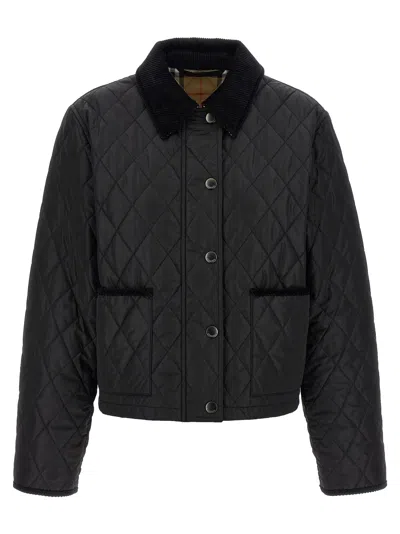Burberry Women 'oldham' Black Quilted Jacket With Corduroy Collar In Tech Fabric Woman In Black