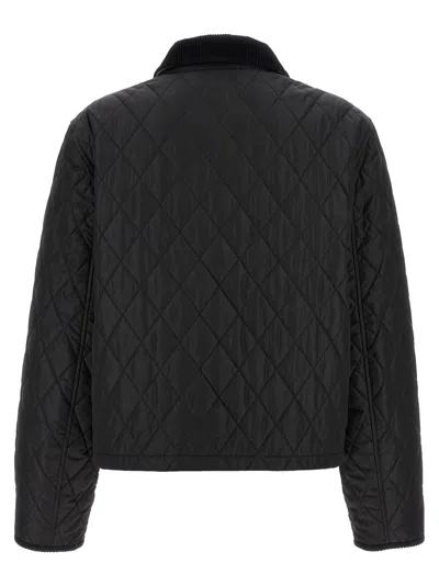 Burberry Women 'oldham' Black Quilted Jacket With Corduroy Collar In Tech Fabric Woman In Black