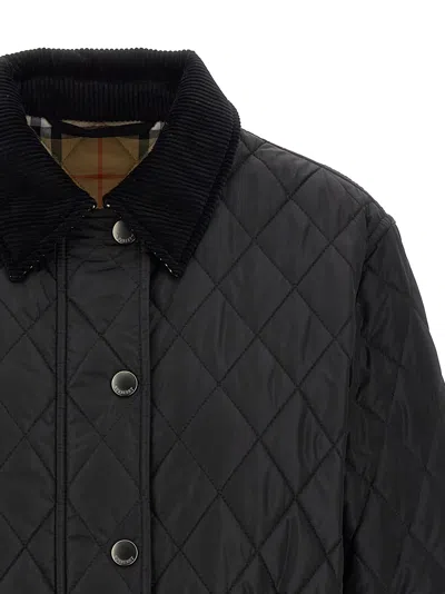 Burberry Women 'oldham' Black Quilted Jacket With Corduroy Collar In Tech Fabric Woman In Black