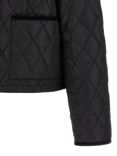 Burberry Women 'oldham' Black Quilted Jacket With Corduroy Collar In Tech Fabric Woman In Black