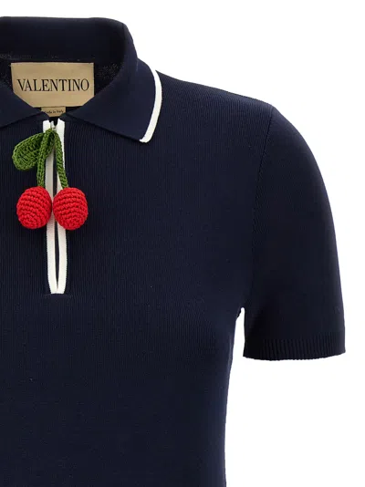 Valentino Crochet Cherry Short-sleeve Polo Mini Dress In Blue